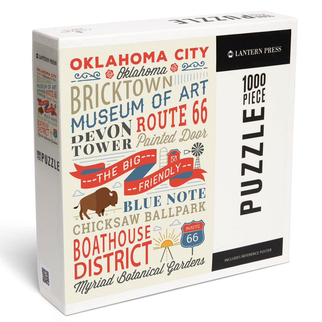 Oklahoma City, Oklahoma, Stacked Typography, Jigsaw Puzzle Puzzle Lantern Press 