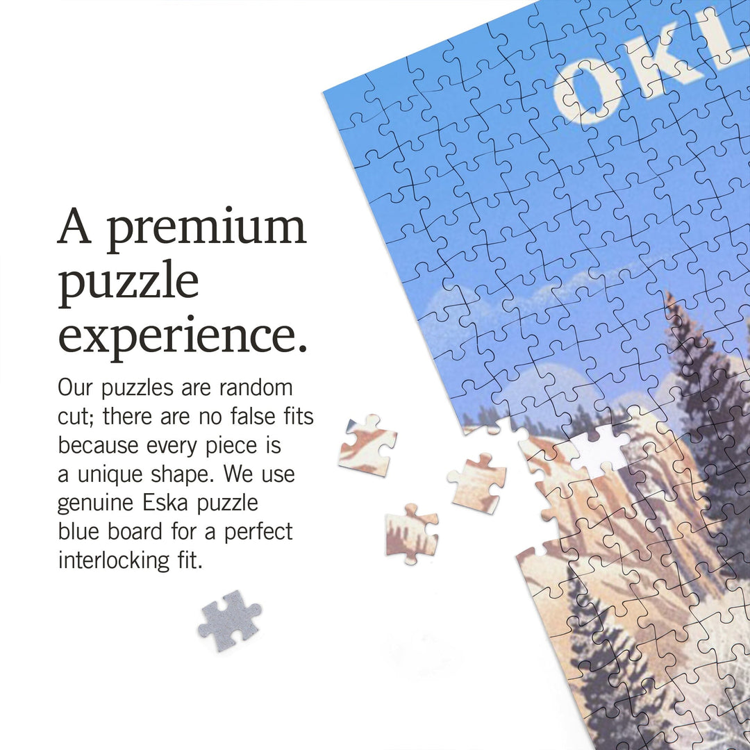 Oklahoma, Lithograph, Lone Deer By Snowy Lake, Jigsaw Puzzle Puzzle Lantern Press 