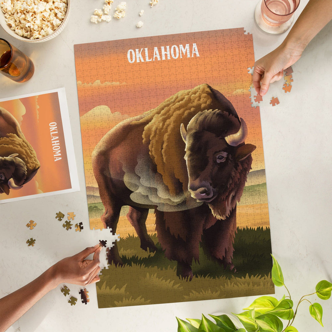Oklahoma, Lithograph Wildlife Series, Bison, Jigsaw Puzzle Puzzle Lantern Press 