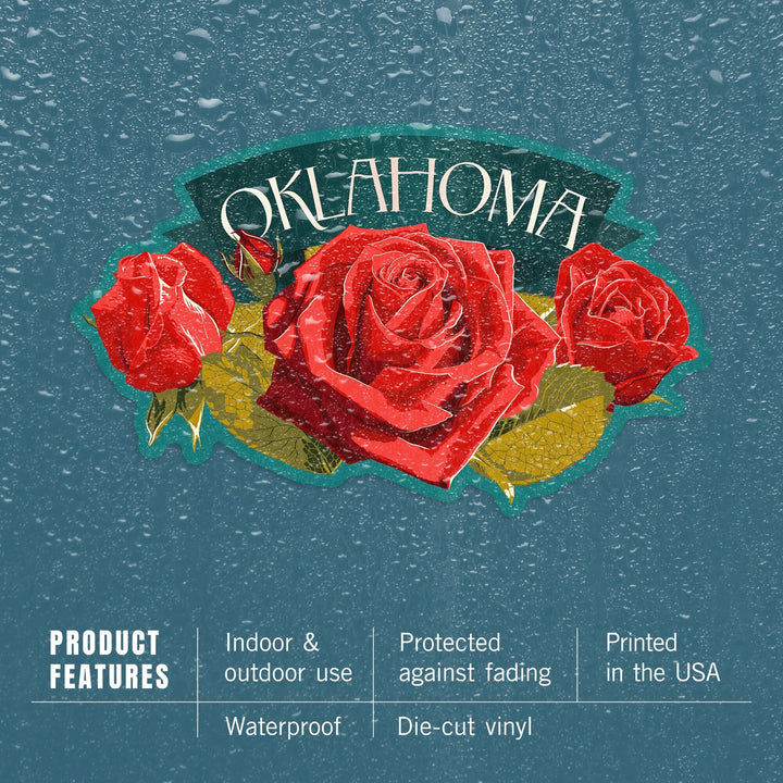 Oklahoma, Rose, Letterpress, Contour, Lantern Press Artwork, Vinyl Sticker Sticker Lantern Press 