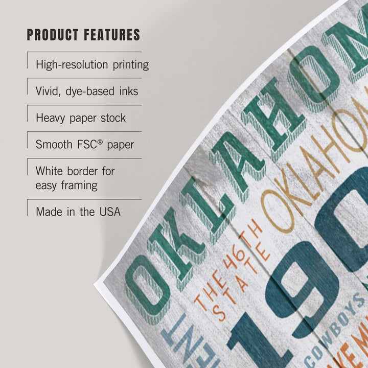 Oklahoma, Rustic Typography, Art & Giclee Prints Art Lantern Press 