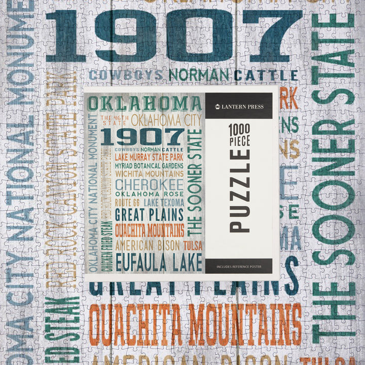 Oklahoma, Rustic Typography, Jigsaw Puzzle Puzzle Lantern Press 