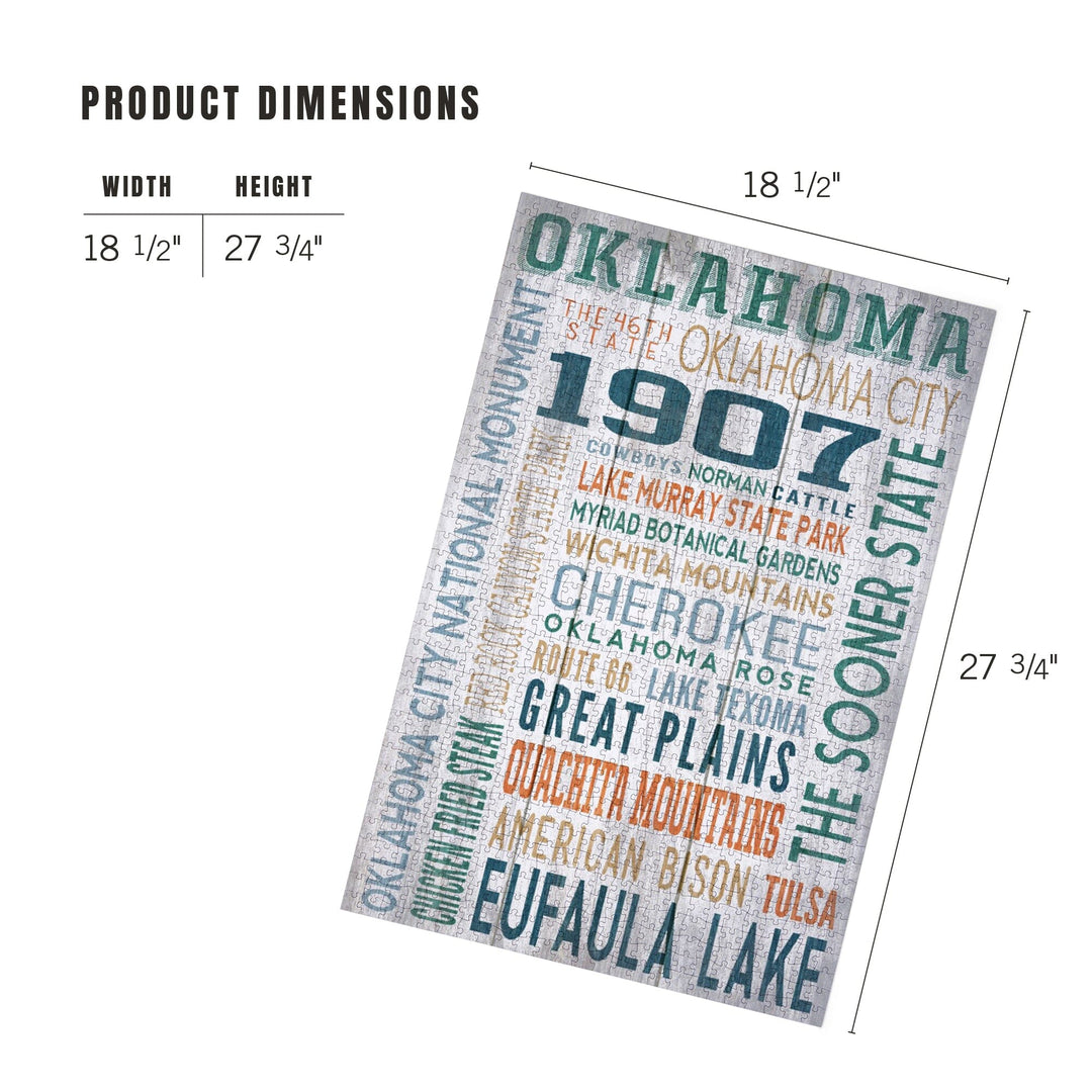 Oklahoma, Rustic Typography, Jigsaw Puzzle Puzzle Lantern Press 