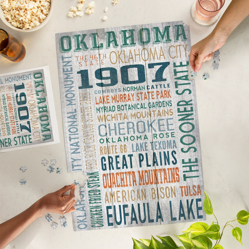 Oklahoma, Rustic Typography, Jigsaw Puzzle Puzzle Lantern Press 