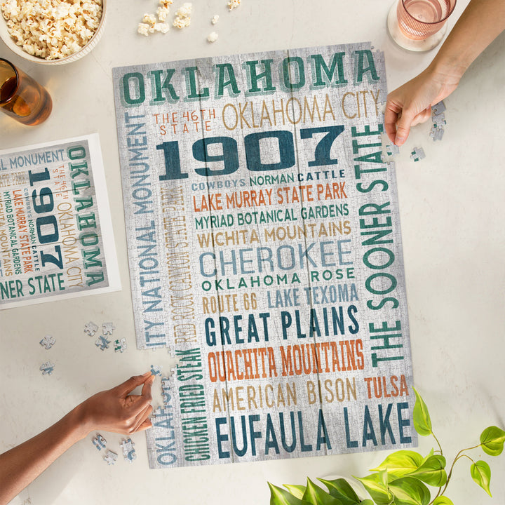 Oklahoma, Rustic Typography, Jigsaw Puzzle Puzzle Lantern Press 