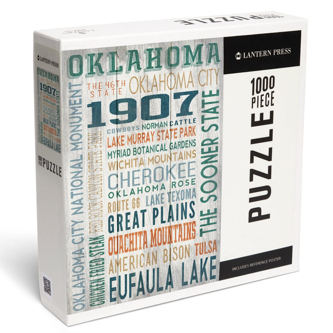 Oklahoma, Rustic Typography, Jigsaw Puzzle Puzzle Lantern Press 