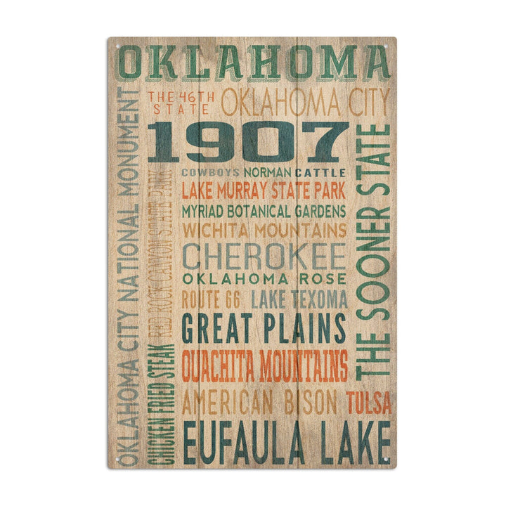 Oklahoma, Rustic Typography, Lantern Press Artwork, Wood Signs and Postcards Wood Lantern Press 10 x 15 Wood Sign 