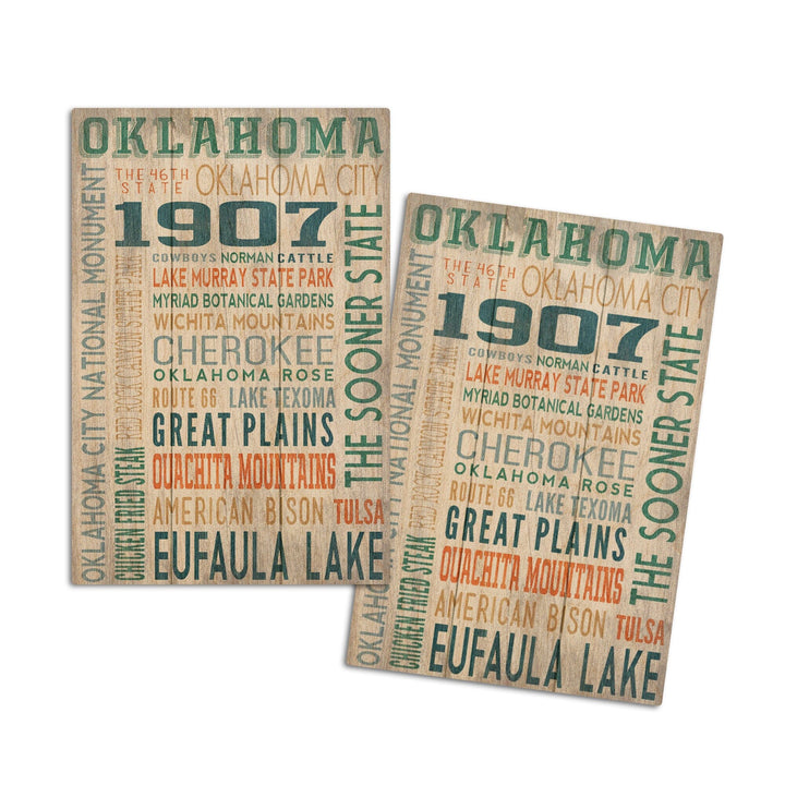 Oklahoma, Rustic Typography, Lantern Press Artwork, Wood Signs and Postcards Wood Lantern Press 4x6 Wood Postcard Set 