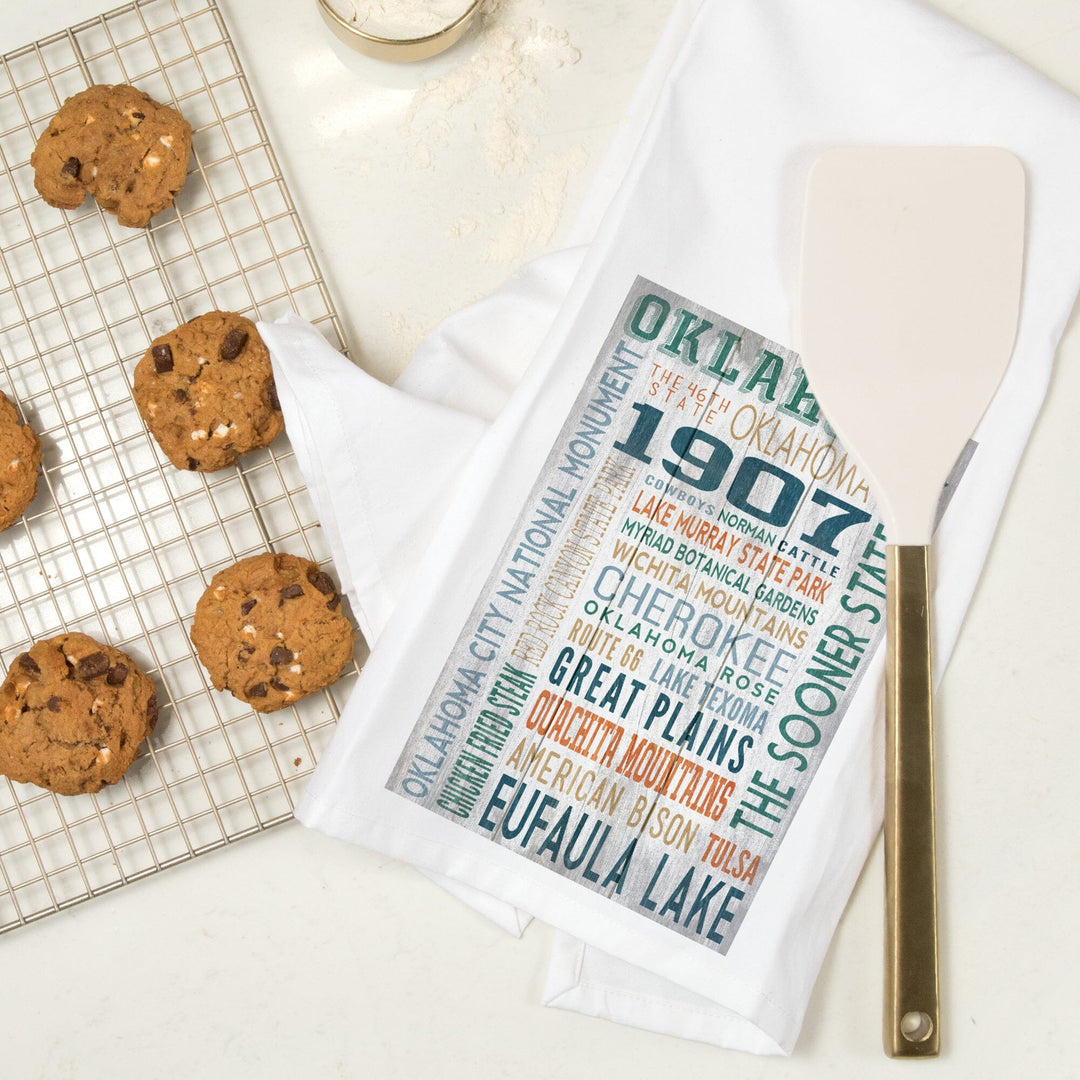 Oklahoma, Rustic Typography, Organic Cotton Kitchen Tea Towels Kitchen Lantern Press 