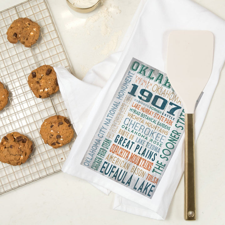 Oklahoma, Rustic Typography, Organic Cotton Kitchen Tea Towels Kitchen Lantern Press 