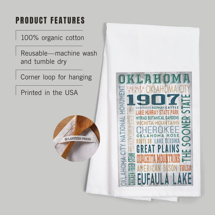 Oklahoma, Rustic Typography, Organic Cotton Kitchen Tea Towels Kitchen Lantern Press 