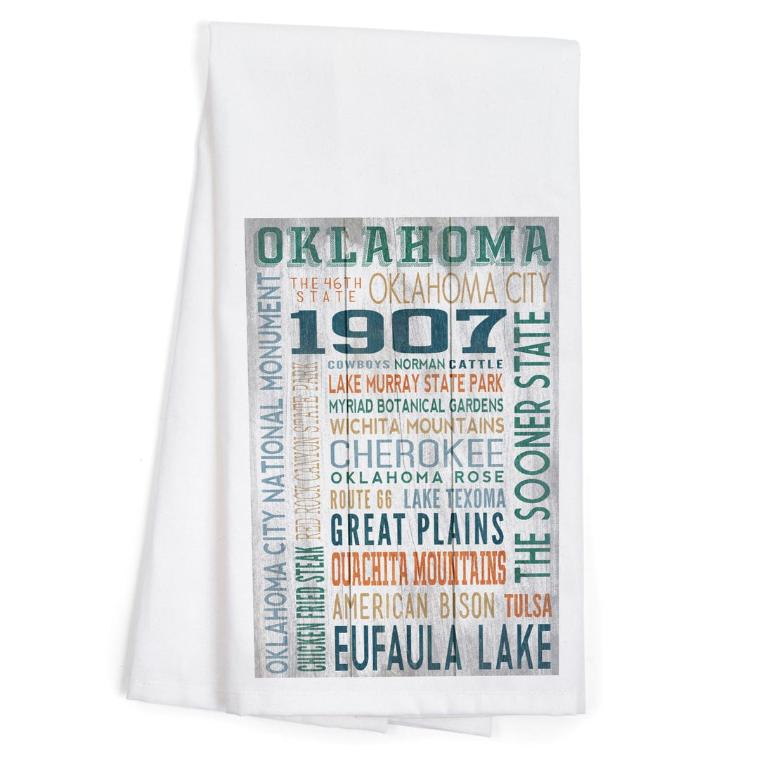 Oklahoma, Rustic Typography, Organic Cotton Kitchen Tea Towels Kitchen Lantern Press 