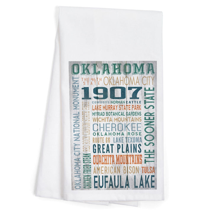 Oklahoma, Rustic Typography, Organic Cotton Kitchen Tea Towels Kitchen Lantern Press 