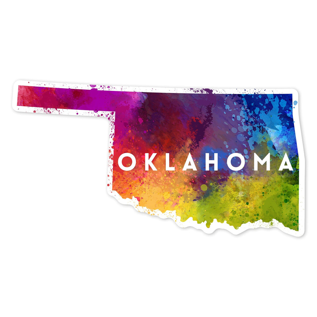 Oklahoma, State Abstract Watercolor, Contour, Lantern Press Artwork, Vinyl Sticker Sticker Lantern Press 