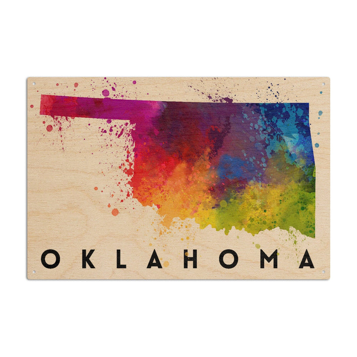 Oklahoma, State Abstract Watercolor, Lantern Press Artwork, Wood Signs and Postcards Wood Lantern Press 10 x 15 Wood Sign 