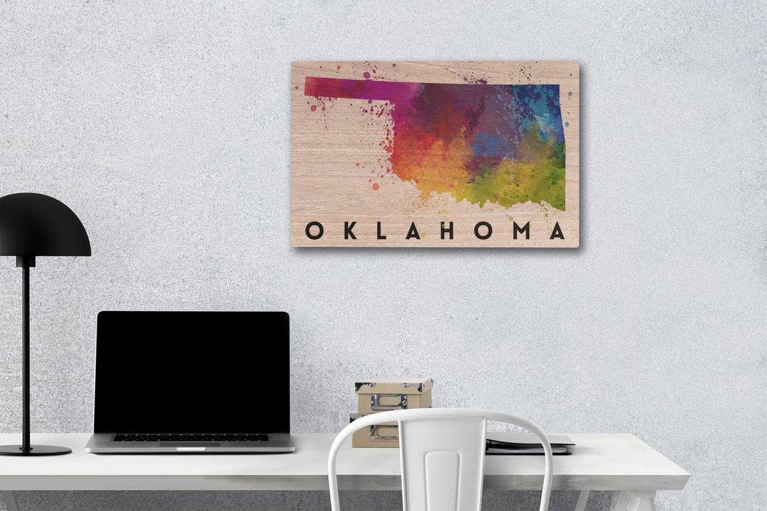 Oklahoma, State Abstract Watercolor, Lantern Press Artwork, Wood Signs and Postcards Wood Lantern Press 12 x 18 Wood Gallery Print 