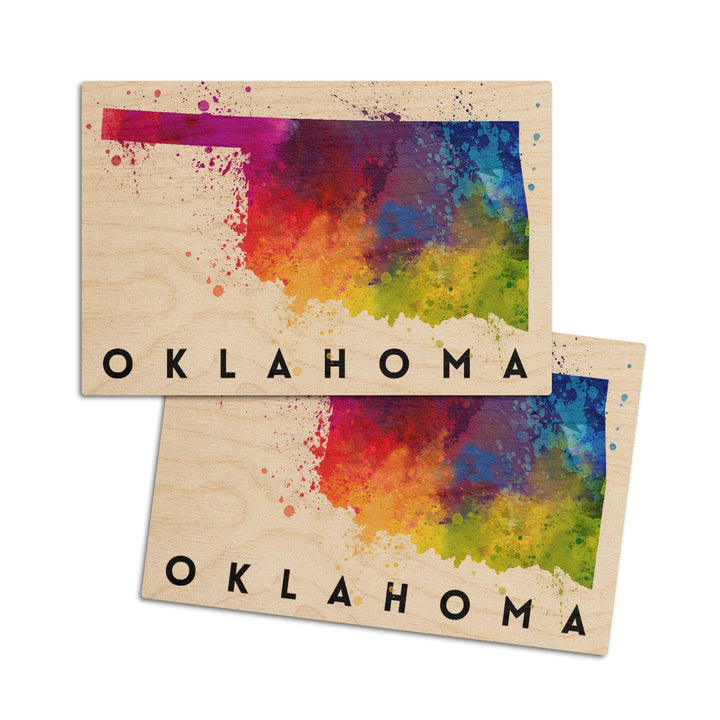 Oklahoma, State Abstract Watercolor, Lantern Press Artwork, Wood Signs and Postcards Wood Lantern Press 4x6 Wood Postcard Set 