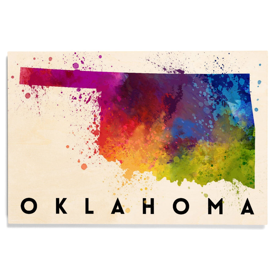 Oklahoma, State Abstract Watercolor, Lantern Press Artwork, Wood Signs and Postcards Wood Lantern Press 