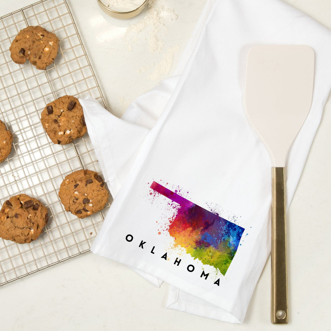 Oklahoma, State Abstract Watercolor, Organic Cotton Kitchen Tea Towels Kitchen Lantern Press 