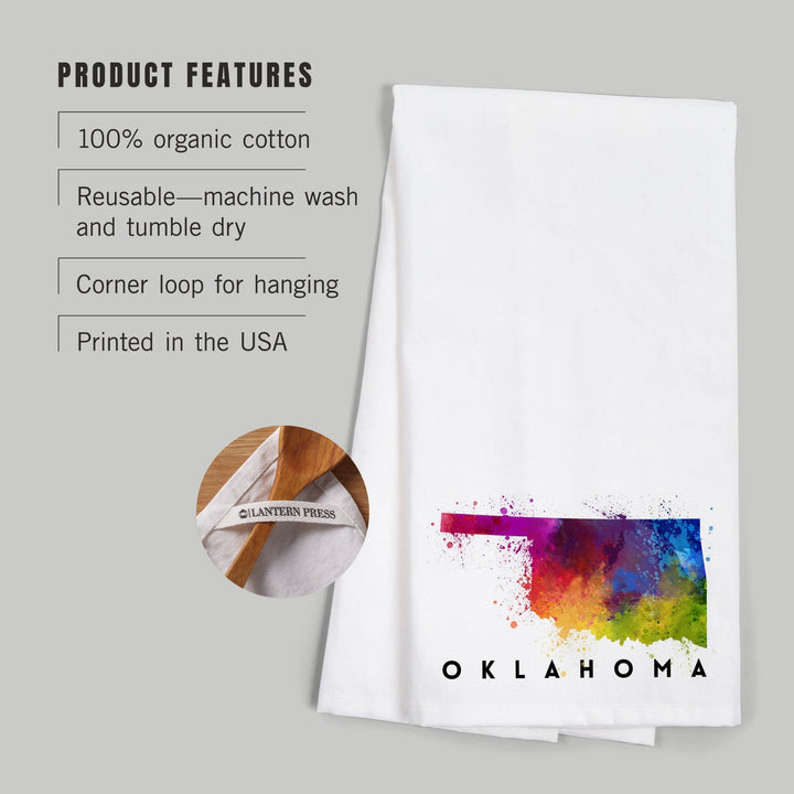 Oklahoma, State Abstract Watercolor, Organic Cotton Kitchen Tea Towels Kitchen Lantern Press 