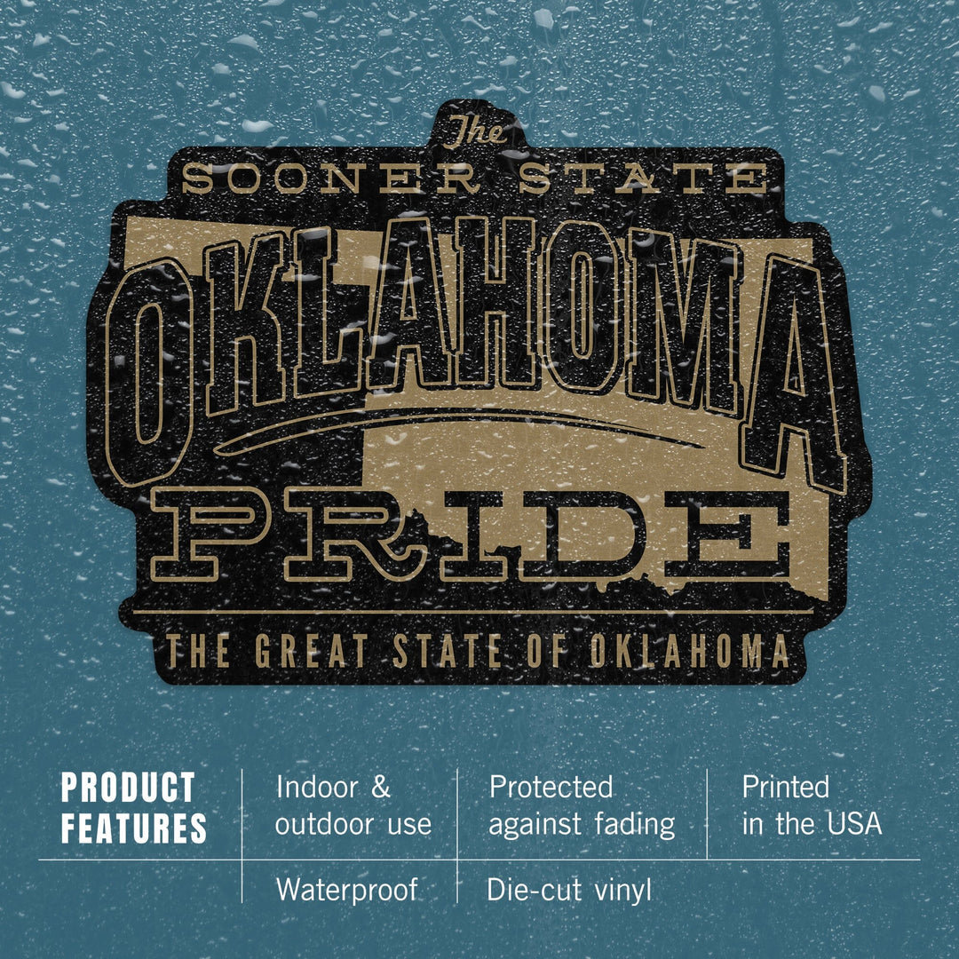 Oklahoma, State Pride, Gold on Black, Contour, Vinyl Sticker Sticker Lantern Press 