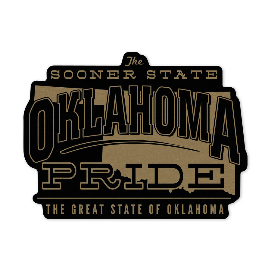 Oklahoma, State Pride, Gold on Black, Contour, Vinyl Sticker Sticker Lantern Press 