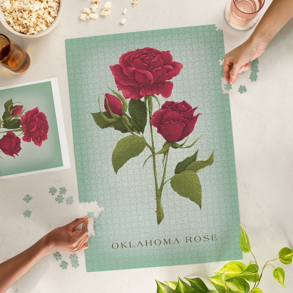 Oklahoma, Vintage Flora, State Series, Oklahoma Rose, Jigsaw Puzzle Puzzle Lantern Press 