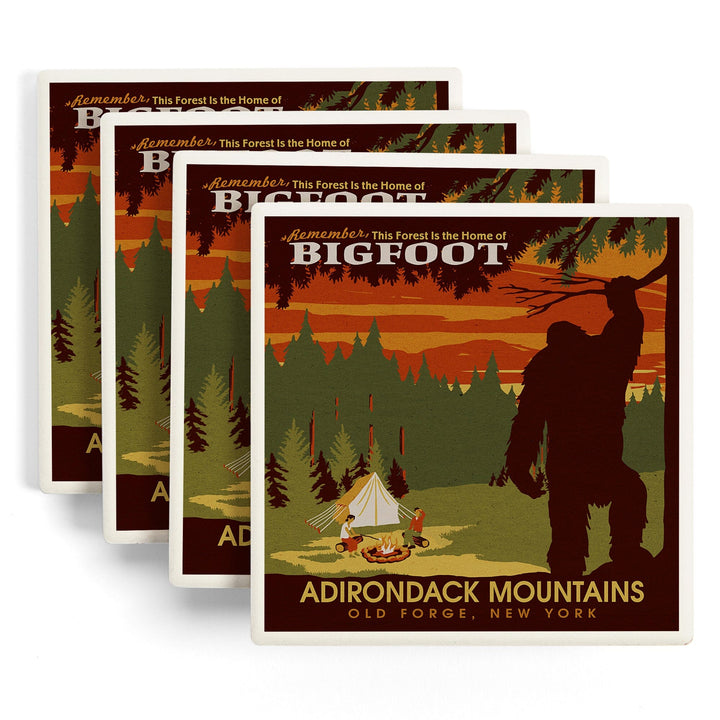 Old Forge, New York, Adirondack Mountains, Home of Bigfoot, Lantern Press Artwork, Coaster Set Coasters Lantern Press 