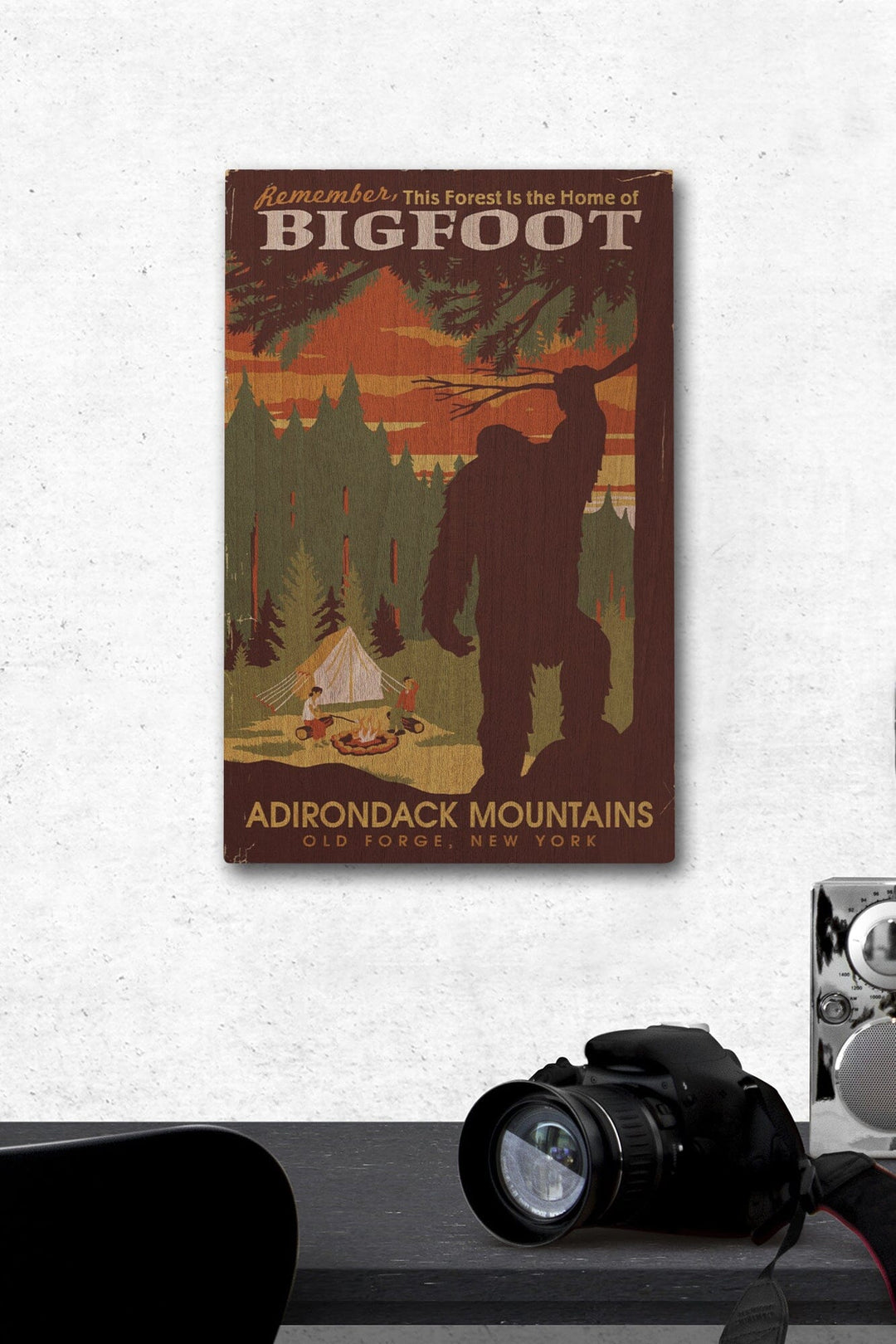 Old Forge, New York, Adirondack Mountains, Home of Bigfoot, Lantern Press Artwork, Wood Signs and Postcards Wood Lantern Press 12 x 18 Wood Gallery Print 