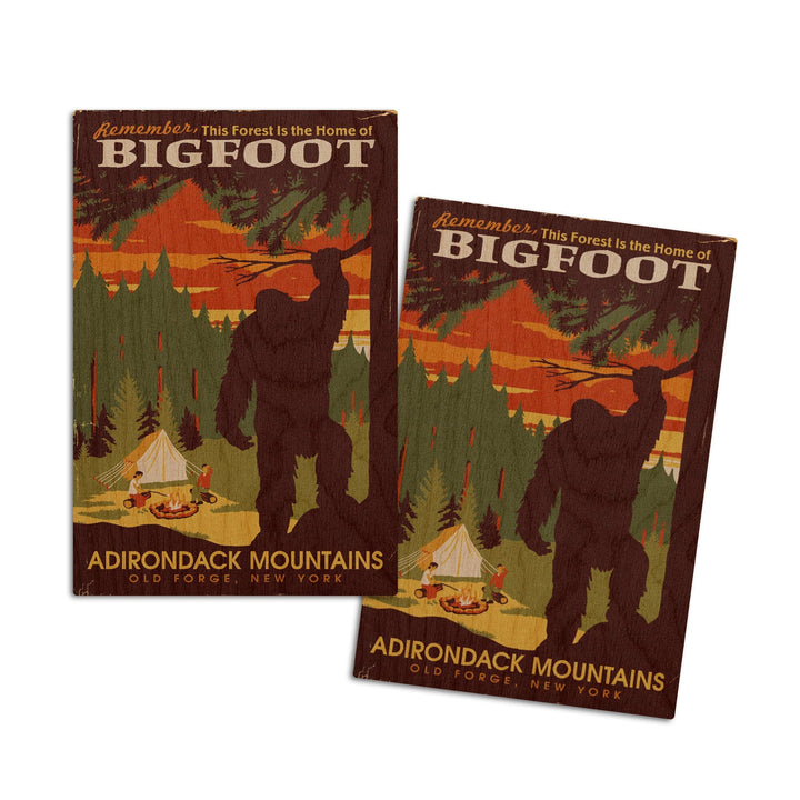 Old Forge, New York, Adirondack Mountains, Home of Bigfoot, Lantern Press Artwork, Wood Signs and Postcards Wood Lantern Press 4x6 Wood Postcard Set 