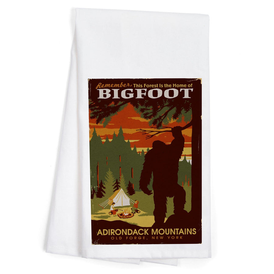 Old Forge, New York, Adirondack Mountains, Home of Bigfoot, Organic Cotton Kitchen Tea Towels Kitchen Lantern Press 