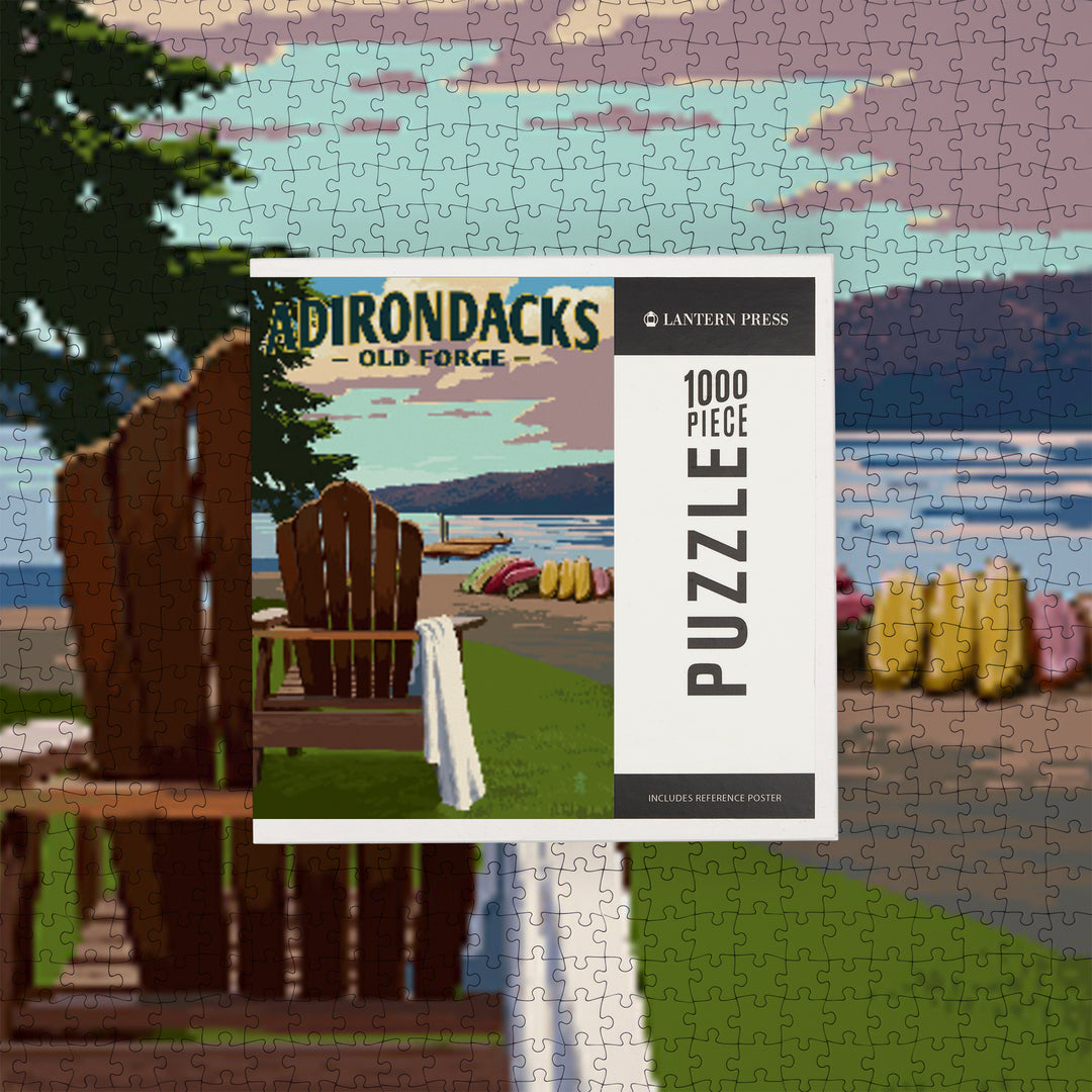 Old Forge, New York, Adirondacks, Lake and Adirondack Chair, Jigsaw Puzzle Puzzle Lantern Press 