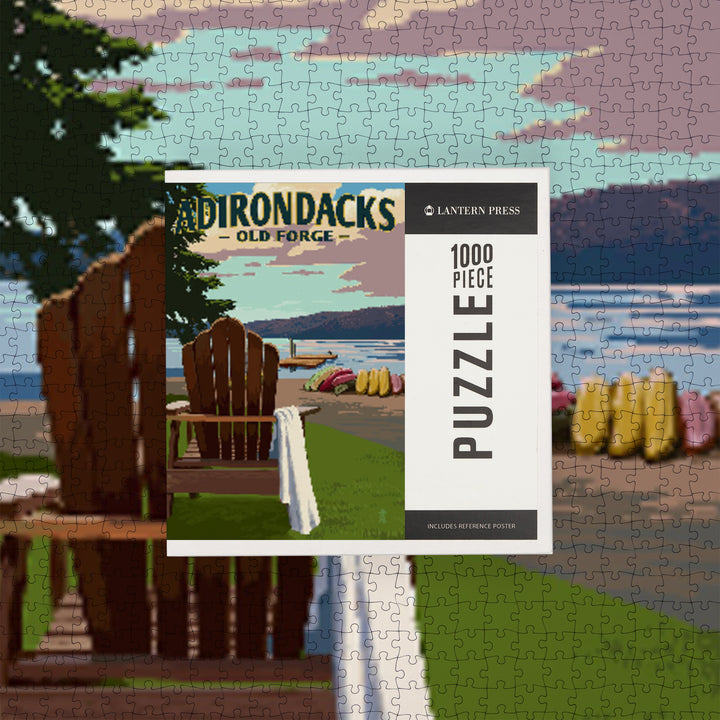Old Forge, New York, Adirondacks, Lake and Adirondack Chair, Jigsaw Puzzle Puzzle Lantern Press 