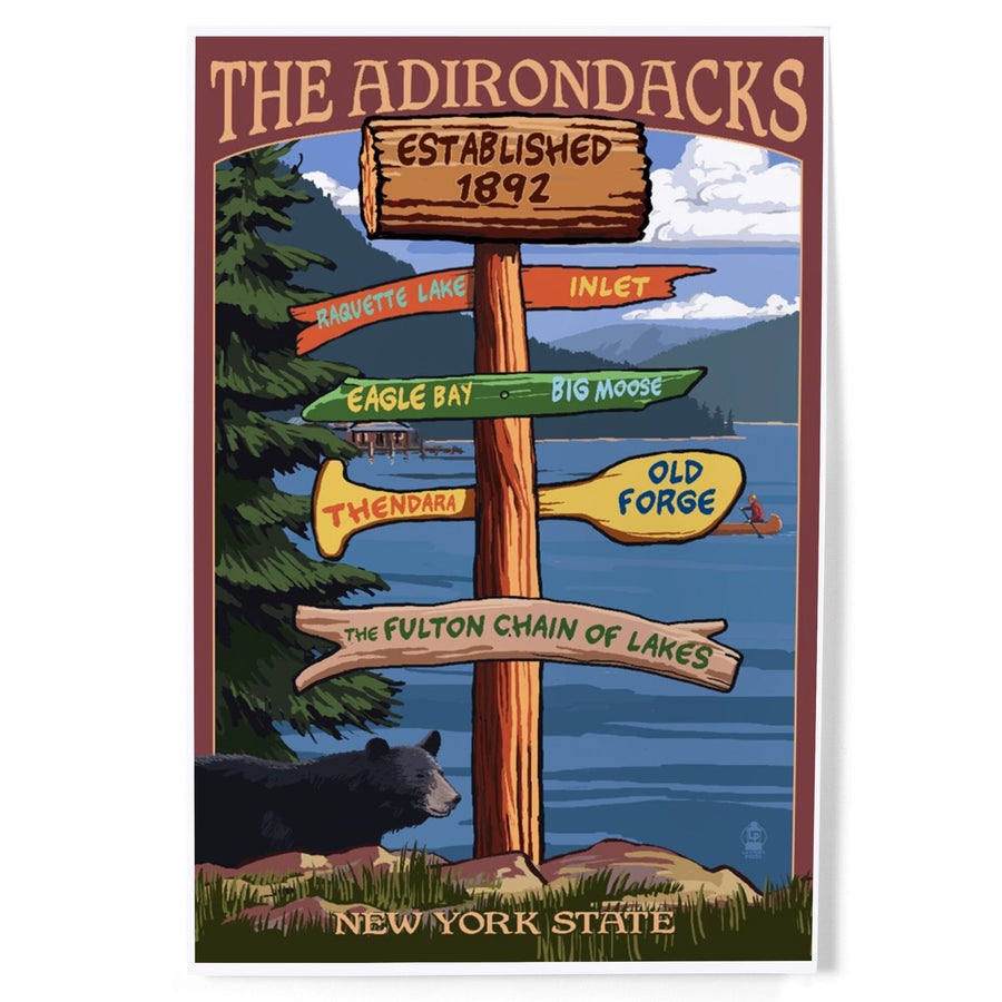 Old Forge, New York, The Adirondacks, Destination Signpost, Art & Giclee Prints Art Lantern Press 