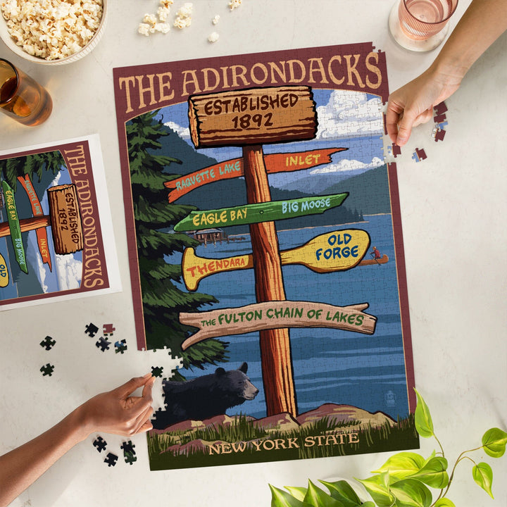 Old Forge, New York, The Adirondacks, Destination Signpost, Jigsaw Puzzle Puzzle Lantern Press 