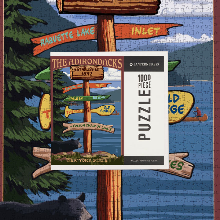 Old Forge, New York, The Adirondacks, Destination Signpost, Jigsaw Puzzle Puzzle Lantern Press 