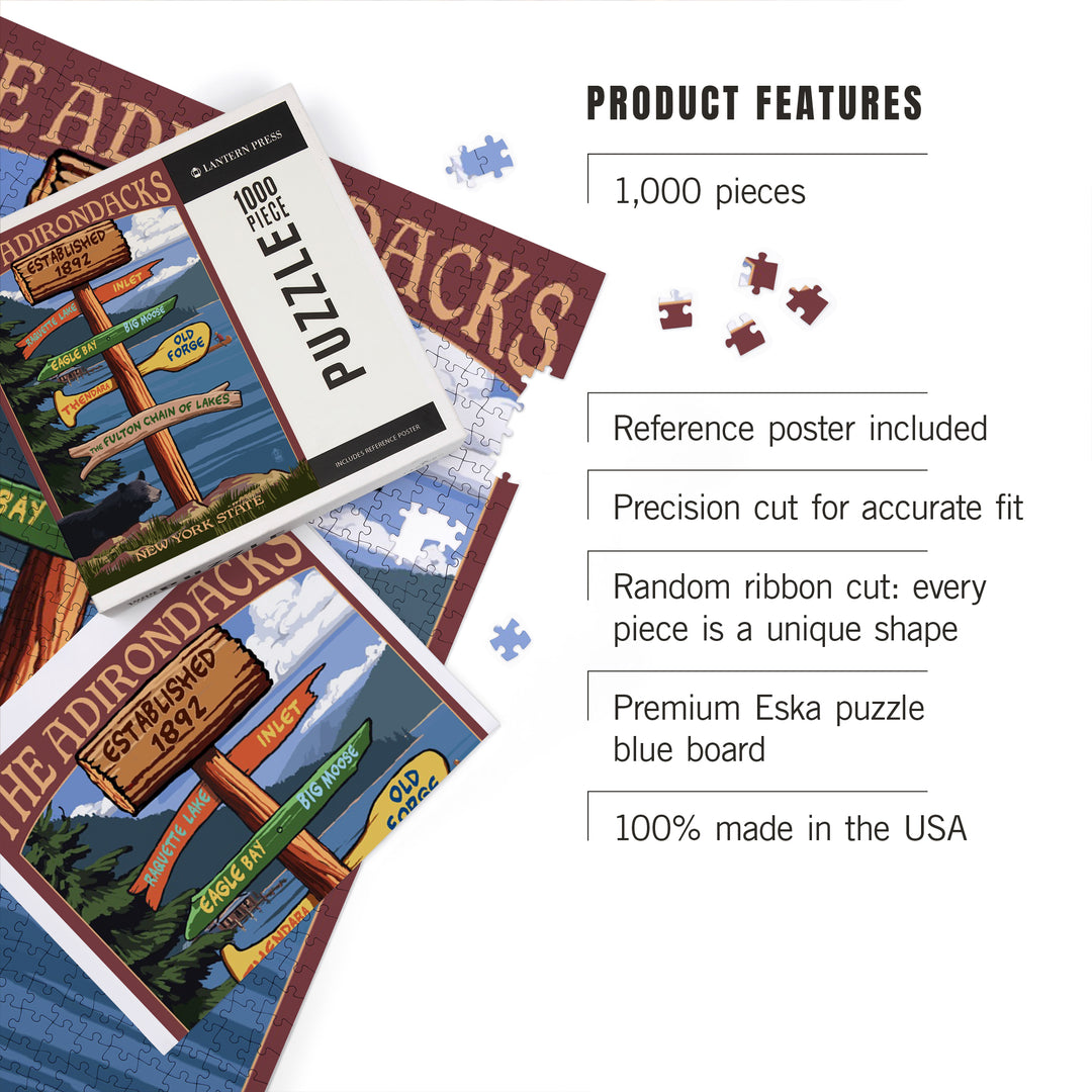 Old Forge, New York, The Adirondacks, Destination Signpost, Jigsaw Puzzle Puzzle Lantern Press 