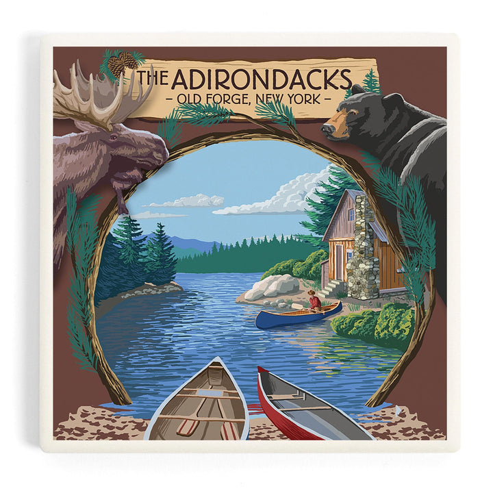 Old Forge, New York, The Adirondacks Scene, Coasters Coasters Lantern Press Coaster 