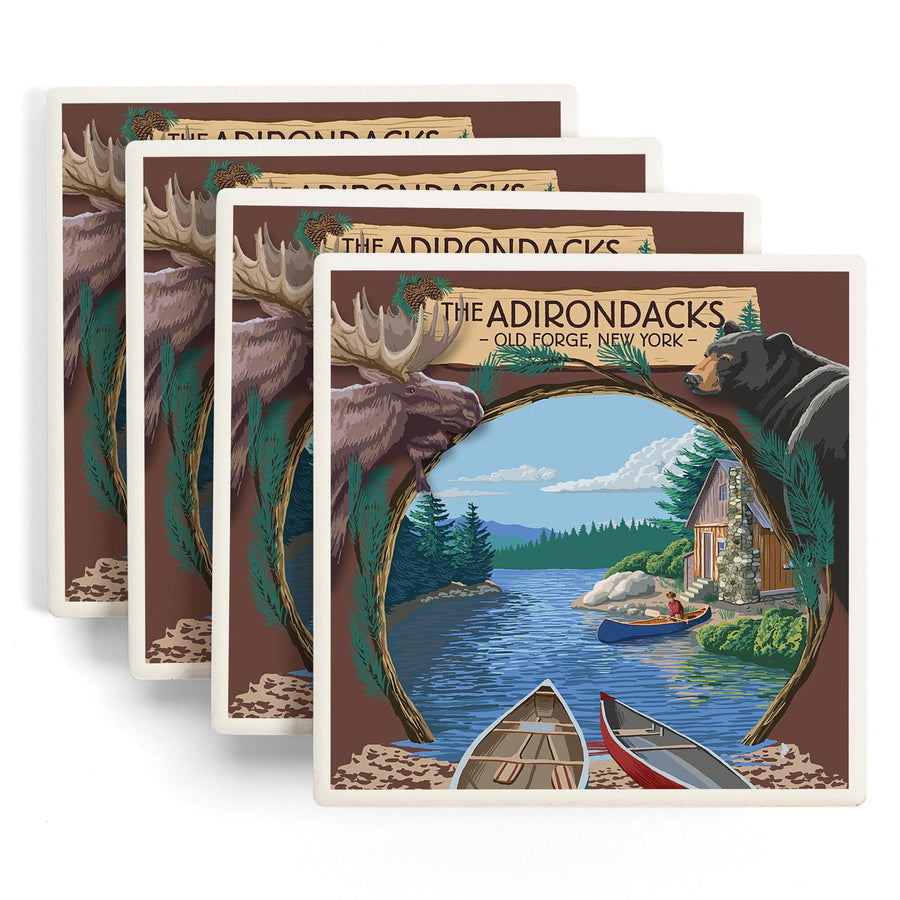 Old Forge, New York, The Adirondacks Scene, Lantern Press Artwork, Coaster Set Coasters Lantern Press 