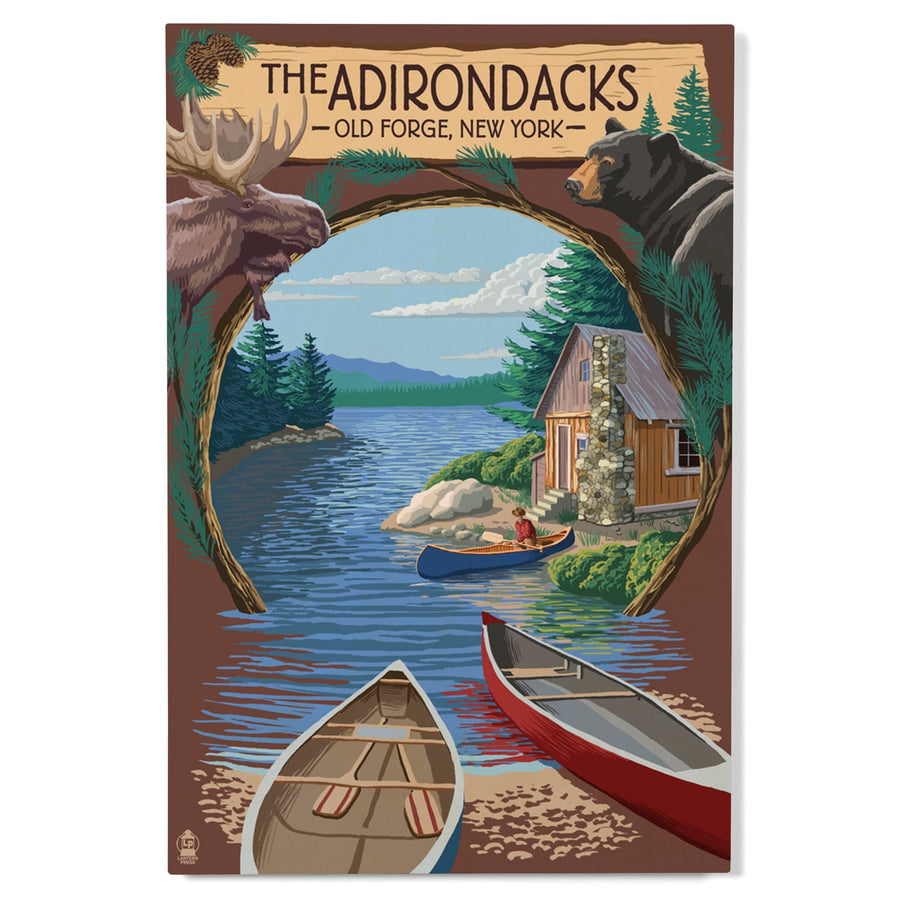 Old Forge, New York, The Adirondacks Scene, Lantern Press Artwork, Wood Signs and Postcards Wood Lantern Press 