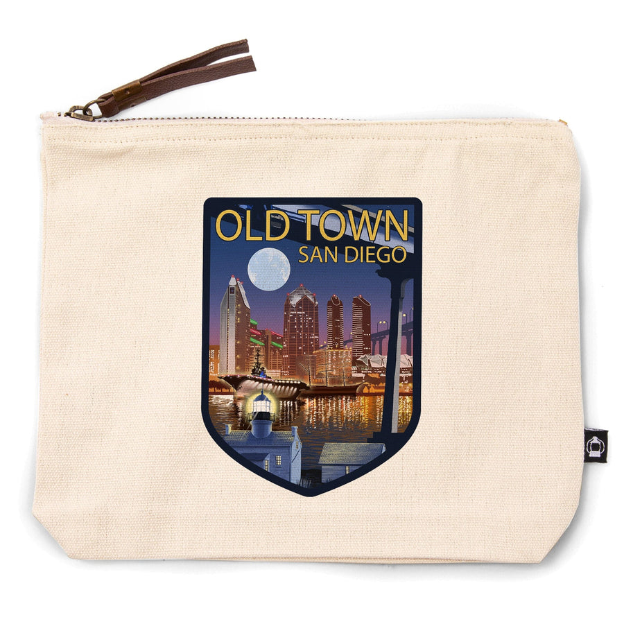 Old Town, San Diego, California, Skyline at Night,, Organic Cotton Zipper Pouch, Go Bag Go Bag Lantern Press 