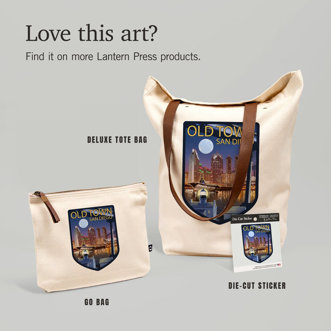 Old Town, San Diego, California, Skyline at Night,, Organic Cotton Zipper Pouch, Go Bag Go Bag Lantern Press 