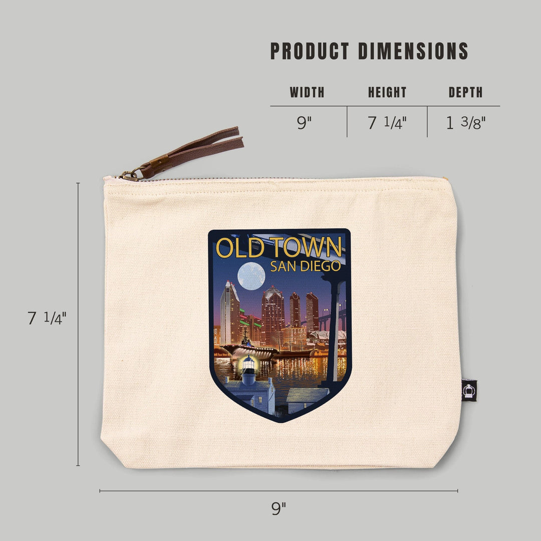 Old Town, San Diego, California, Skyline at Night,, Organic Cotton Zipper Pouch, Go Bag Go Bag Lantern Press 
