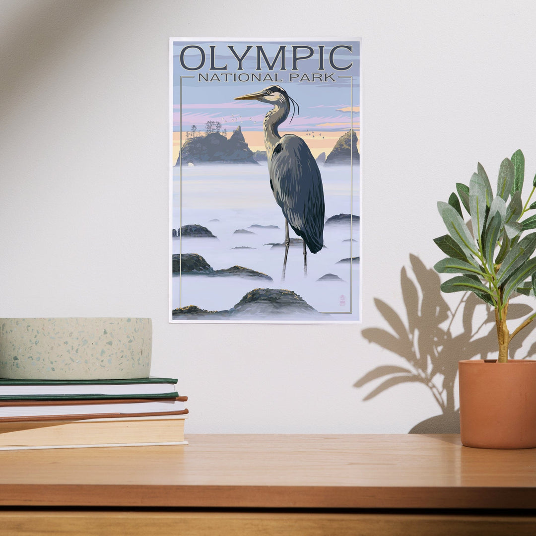 Olympic National Park, Heron and Fog Shoreline, Art & Giclee Prints Art Lantern Press 