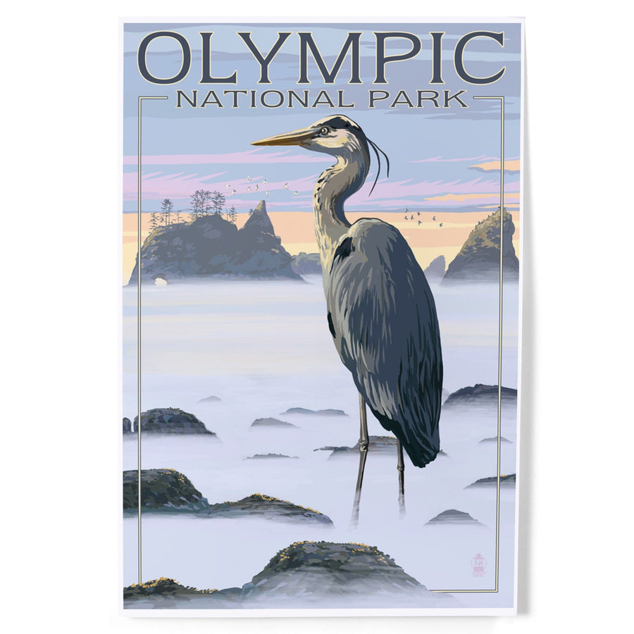 Olympic National Park, Heron and Fog Shoreline, Art & Giclee Prints Art Lantern Press 
