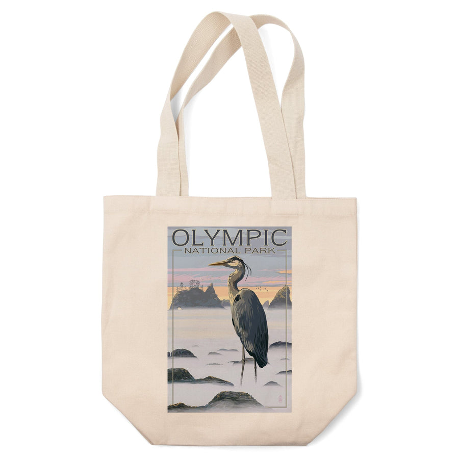 Olympic National Park, Heron and Fog Shoreline, Lantern Press Artwork, Tote Bag Totes Lantern Press 