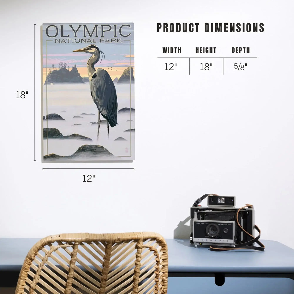 Olympic National Park, Heron and Fog Shoreline, Lantern Press Artwork, Wood Signs and Postcards Wood Lantern Press 