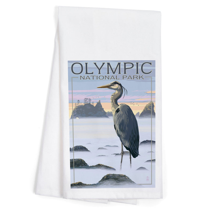 Olympic National Park, Heron and Fog Shoreline, Organic Cotton Kitchen Tea Towels Kitchen Lantern Press 