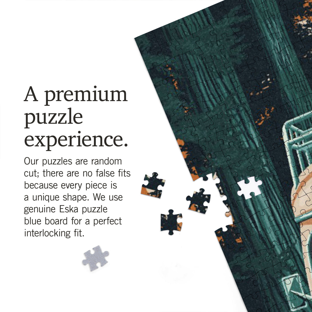 Olympic National Park, Letterpress, Camper Van, Jigsaw Puzzle Puzzle Lantern Press 