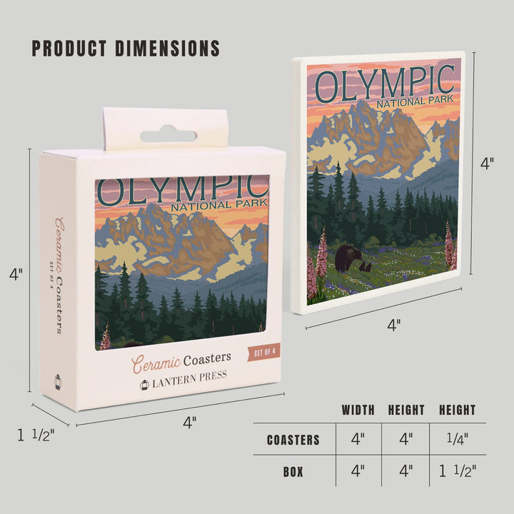 Olympic National Park, Washington, Bear and Cubs with Flowers, Coasters Coasters Lantern Press 